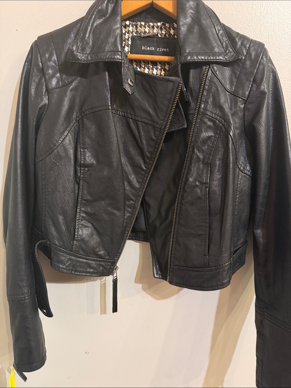 Black Rivet Black Faux Leather Cropped Moto Jacket